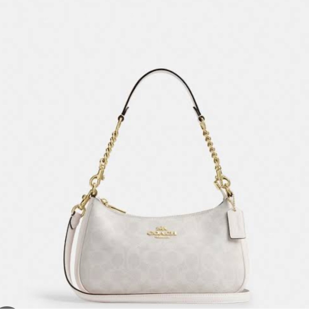 Gold Chalk White Logo Shoulder Bag Gold Hardware Designer